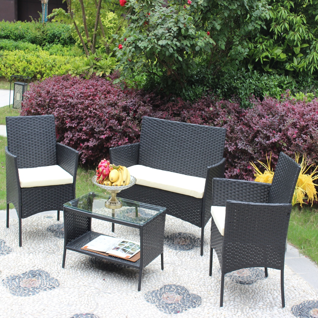 4 PC Rattan Patio Furniture Set Outdoor Patio